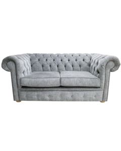 Chesterfield 2 Seater Sofa Settee Vita Silver Fabric In Classic Style