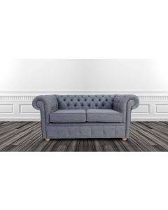 Chesterfield 2 Seater Sofa Settee Zoe Granite Grey Fabric In Classic Style