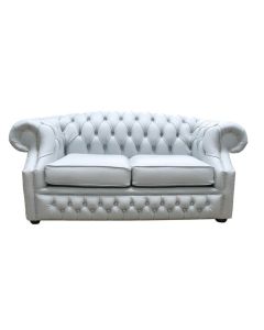 Chesterfield 2 Seater Sofa Shelly Silver Grey Leather In Buckingham Style