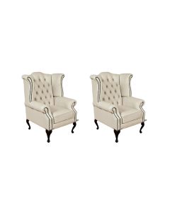 Chesterfield 2 x Chairs Ivory Leather Chairs Offer In Queen Anne Style