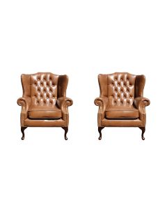 Chesterfield 2 x Wing Chair Old English Tan Leather Bespoke In Mallory Style