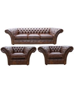 Chesterfield 3+1+1 New England Texas Brown Leather Sofa Suite In Balmoral Style 