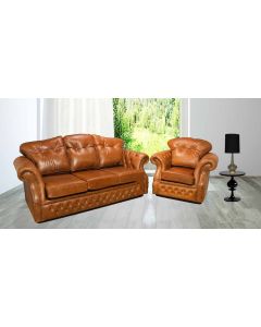 Chesterfield 3+1 Seater Sofa Suite Old English Tan Leather In Era Style