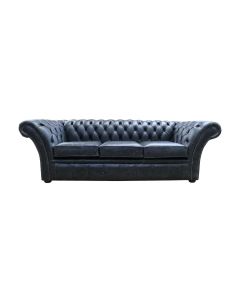 Chesterfield 3 Seater Sofa Settee New England Black Leather In Balmoral Style