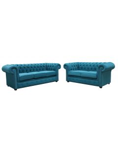 Chesterfield 3+2 Cantare Teal Blue Fabric Easy Clean Sofa Suite In Classic Style