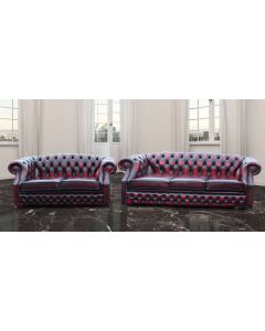 Chesterfield 3+2 Seater Antique Oxblood Red Leather Sofa Suite In Buckingham Style