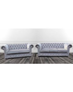 Chesterfield 3+2 Seater Sofa Suite Perla Illusions Grey Velvet In Classic Style