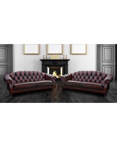 Chesterfield 3+3 Antique Oxblood Red Leather Sofa Suite In Victoria Style