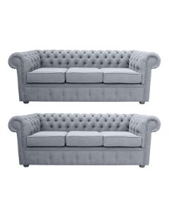 Chesterfield 3+3 Seater Sofa Suite Verity Plain Steel Grey Fabric In Classic Style