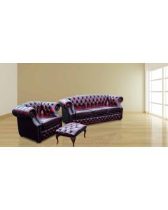 Chesterfield 3+Club+Footstool Antique Oxblood Red Leather Sofa Suite In Buckingham Style