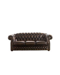 Chesterfield 3 Seater Antique Brown Leather Sofa Bespoke In Buckingham Style