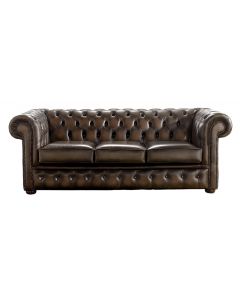 Chesterfield 3 Seater Antique Brown Leather Sofa Bespoke In Classic Style