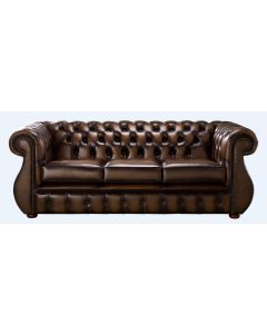 Chesterfield 3 Seater Antique Brown Leather Sofa Bespoke In Kimberley Style