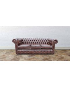 Chesterfield 3 Seater Antique Brown Leather Sofa In Classic Style