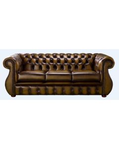 Chesterfield 3 Seater Antique Gold Leather Sofa Bespoke In Kimberley Style