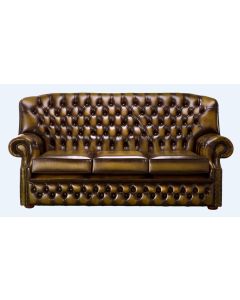 Chesterfield 3 Seater Antique Gold Leather Sofa Bespoke In Monks Style