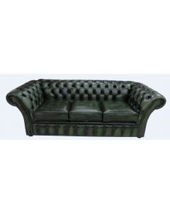 Chesterfield 3 Seater Antique Green Leather Sofa Bespoke In Balmoral Style 