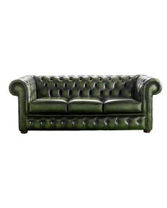 Chesterfield 3 Seater Antique Green Leather Sofa Bespoke In Classic Style