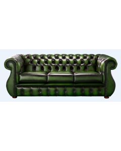 Chesterfield 3 Seater Antique Green Leather Sofa Bespoke In Kimberley Style