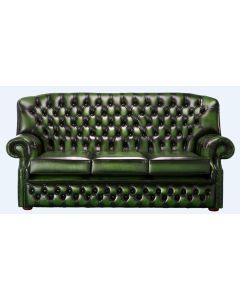 Chesterfield 3 Seater Antique Green Leather Sofa Bespoke In Monks Style