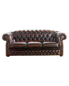Chesterfield 3 Seater Antique Light Rust Leather Sofa Bespoke In Buckingham Style