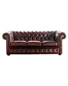 Chesterfield 3 Seater Antique Oxblood Red Leather Sofa Bespoke In Classic Style