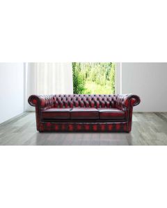 Chesterfield 3 Seater Antique Oxblood Red Leather Sofa In Classic Style