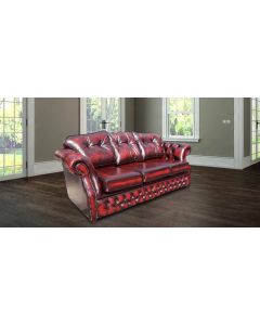 Chesterfield 3 Seater Antique Oxblood Red Leather Sofa Settee In Era Style