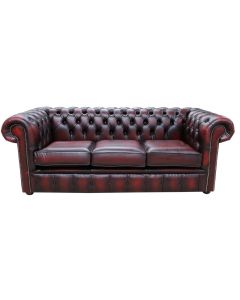 Chesterfield 3 Seater Antique Oxblood Red Leather Tufted Buttoned Sofa In Classic Style