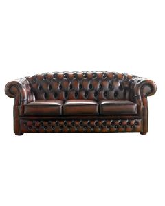 Chesterfield 3 Seater Antique Rust Leather Sofa Bespoke In Buckingham Style