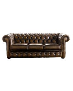 Chesterfield 3 Seater Antique Tan Leather Sofa Bespoke In Classic Style