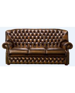 Chesterfield 3 Seater Antique Tan Leather Sofa Bespoke In Monks Style