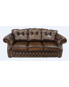 Chesterfield 3 Seater Sofa Settee Antique Tan Leather In Era Style