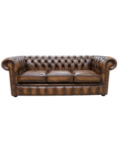 Chesterfield 3 Seater Antiquen Tan Leather Tufted Buttoned Sofa In Classic Style