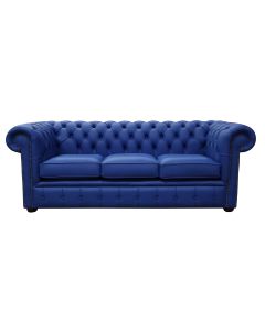 Chesterfield 3 Seater Blue Leather Sofa Custom Made In Classic Style