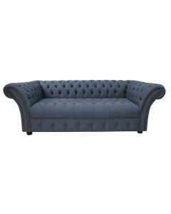 Chesterfield 3 Seater Buttoned Seat Grampian Marine Blue Fabric Sofa In Balmoral Style  