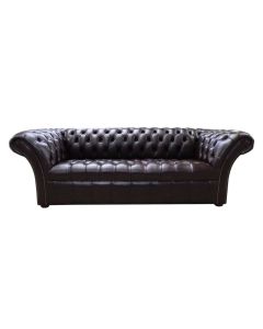 Chesterfield 3 Seater Buttoned Seat Leather Sofa Antique Brown In Balmoral Style