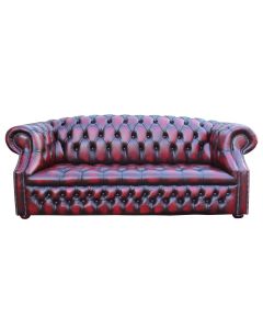 Chesterfield 3 Seater Buttoned Seat Sofa Antique Oxblood Leather In Buckingham Style