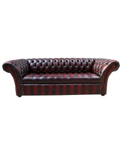 Chesterfield 3 Seater Buttoned Seat Sofa Antique Oxblood Red Real Leather In Balmoral Style