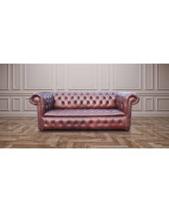 Chesterfield 3 Seater Buttoned Seat Sofa Old English Hazel Real Leather In Classic Style