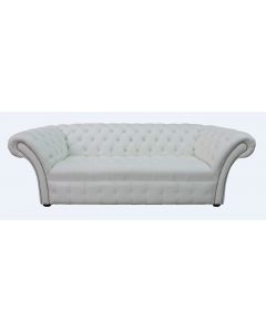 Chesterfield 3 Seater Buttoned Seat Winter White Leather Sofa Bespoke In Balmoral Style 