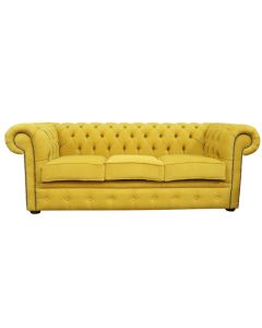 Chesterfield 3 Seater Cantare Mustard Yellow Easy Clean Fabric Sofa In Classic Style