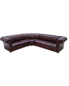 Chesterfield 3 Seater + Corner + 2 Seater Antique Oxblood Leather Buttoned Seat Corner Sofa In Classic Style