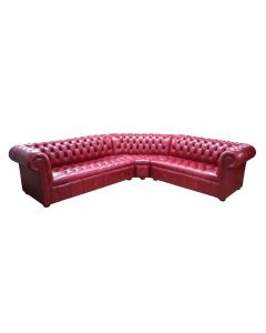 Chesterfield 3 Seater + Corner + 2 Seater Old English Gamay Leather Buttoned Seat Corner Sofa In Classic Style
