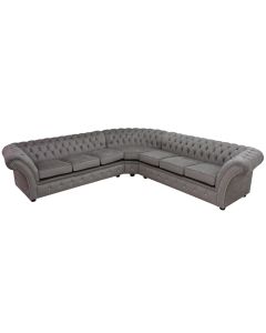 Chesterfield 3 Seater + Corner + 3 Seater Harmony Dusk Grey Velvet Crystal Corner Sofa In Balmoral Style