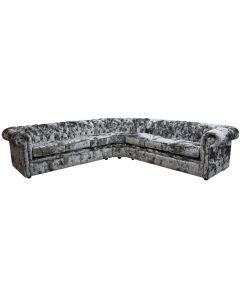 Chesterfield 3 Seater + Corner + 3 Seater Lustro Argent Velvet Fabric Corner Sofa In Classic Style