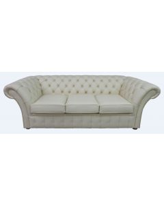 Chesterfield 3 Seater Cottonseed Cream Leather Sofa Bespoke In Balmoral Style 