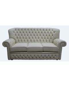 Chesterfield 3 Seater Cottonseed Cream Leather Sofa Bespoke In Monks Style