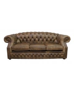 Chesterfield 3 Seater Cracked Wax Tobacco Leather Sofa Bespoke In Buckingham Style
