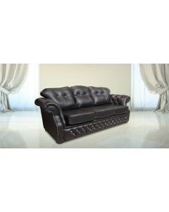 Chesterfield 3 Seater Crystal Black Leather Sofa Settee Bespoke In Era Style    